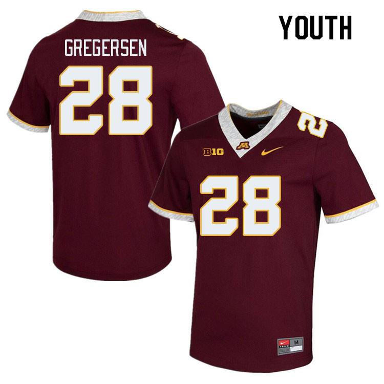 Youth #28 Colton Gregersen Minnesota Golden Gophers College Football Jerseys Stitched-Maroon - Click Image to Close